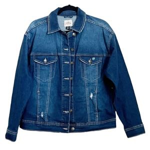 Royalty For Me Women's Distressed Blue Denim Jean Jacket Button Front Sz S NWOT